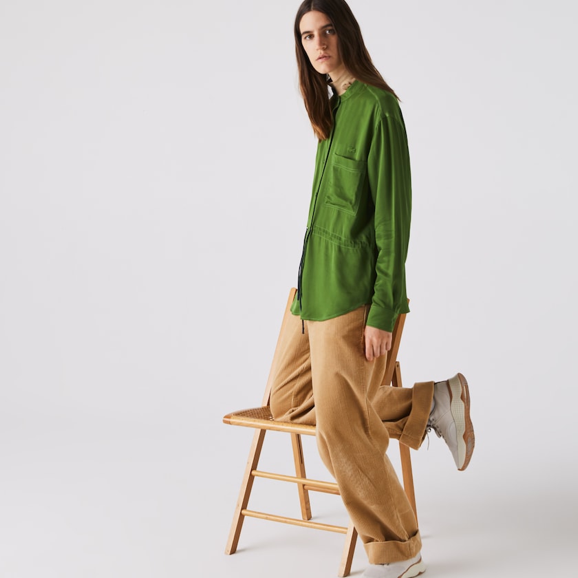 Camisas Lacoste Relaxed Fit Adjustable Waist Flowy Mao Collar Mujer Verdes | TW2-77387I2