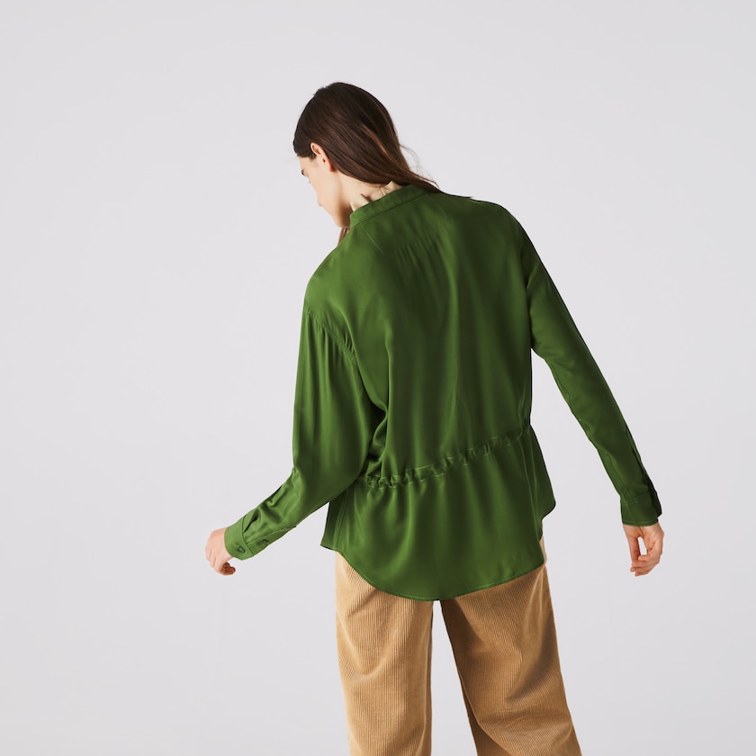 Camisas Lacoste Relaxed Fit Adjustable Waist Flowy Mao Collar Mujer Verdes | TW2-77387I2