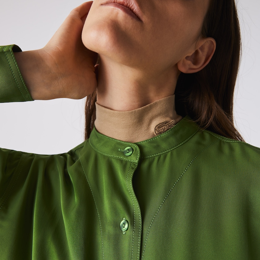 Camisas Lacoste Relaxed Fit Adjustable Waist Flowy Mao Collar Mujer Verdes | TW2-77387I2