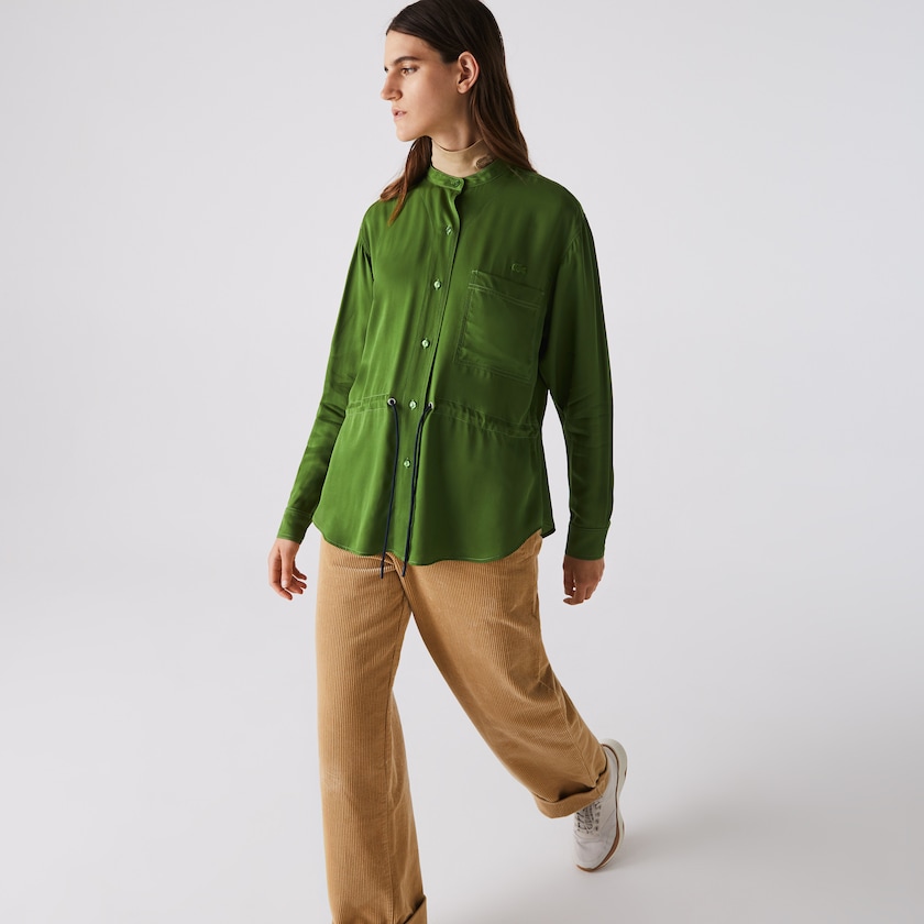 Camisas Lacoste Relaxed Fit Adjustable Waist Flowy Mao Collar Mujer Verdes | TW2-77387I2