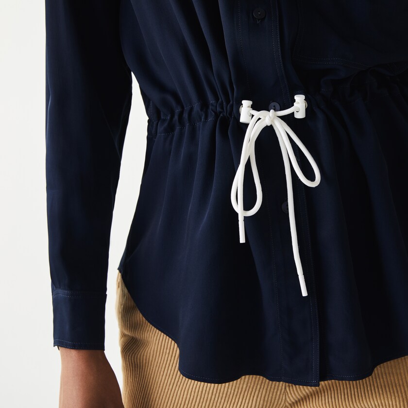 Camisas Lacoste Relaxed Fit Adjustable Waist Flowy Mao Collar Mujer Azul Marino Azules | FV7-32543O8