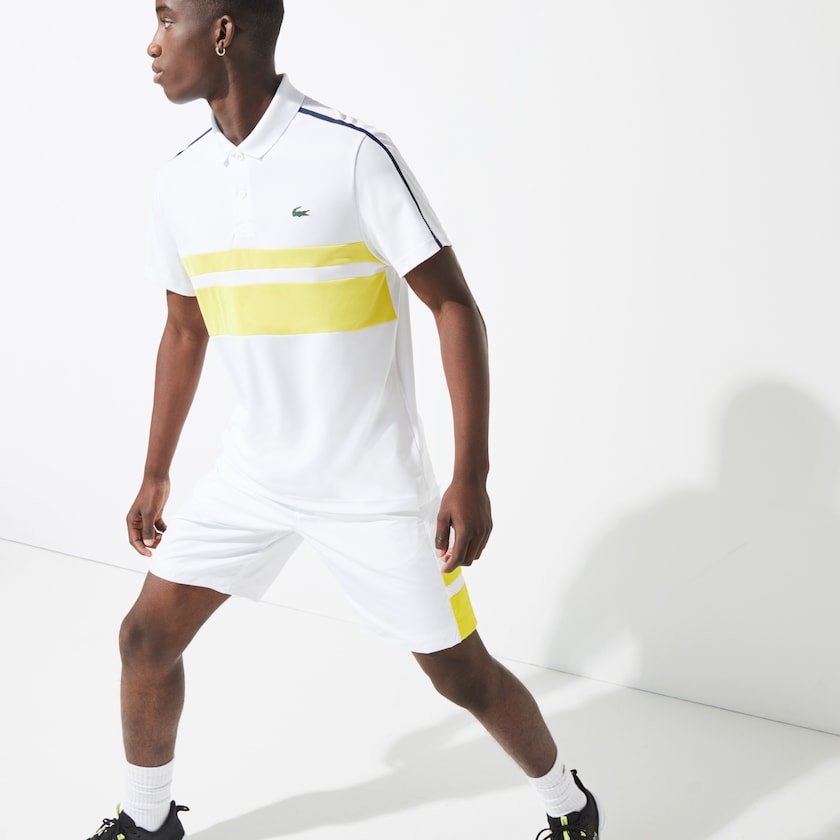 Camisas Lacoste SPORT Breathable Piqué Tennis Polo Hombre Blancos Amarillos Azul Marino Azules | XX3-90949L6