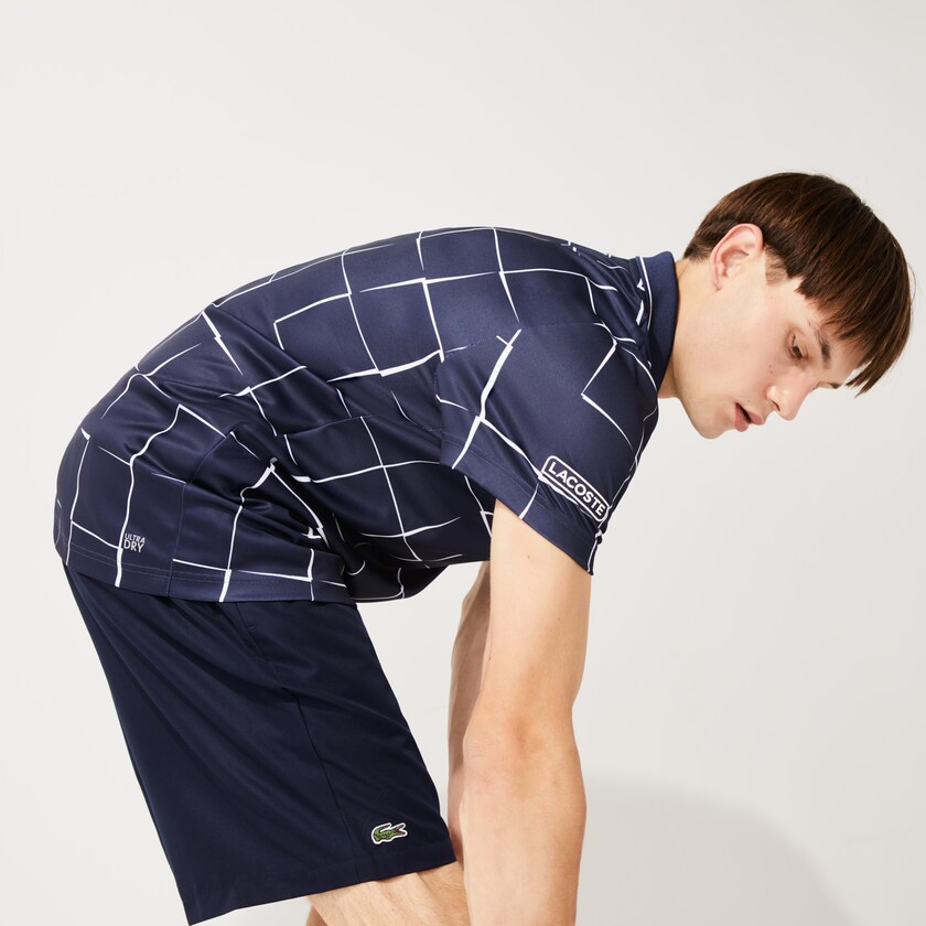 Camisas Lacoste SPORT Breathable Print Piqué Tennis Polo Hombre Azul Marino Azules Blancos | CG2-11101R5