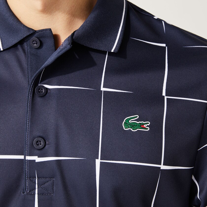 Camisas Lacoste SPORT Breathable Print Piqué Tennis Polo Hombre Azul Marino Azules Blancos | CG2-11101R5