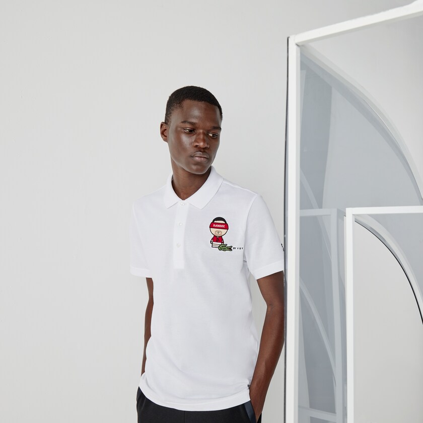 Camisas Lacoste SPORT Collab Youssef SY Cotton Piqué Polo Hombre Blancos Azul Marino Azules | ZN2-62966S4