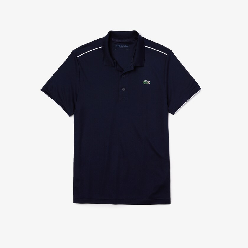 Camisas Lacoste SPORT Contrast Piping Breathable Piqué Polo Hombre Azul Marino Azules Blancos | VT6-66246M3
