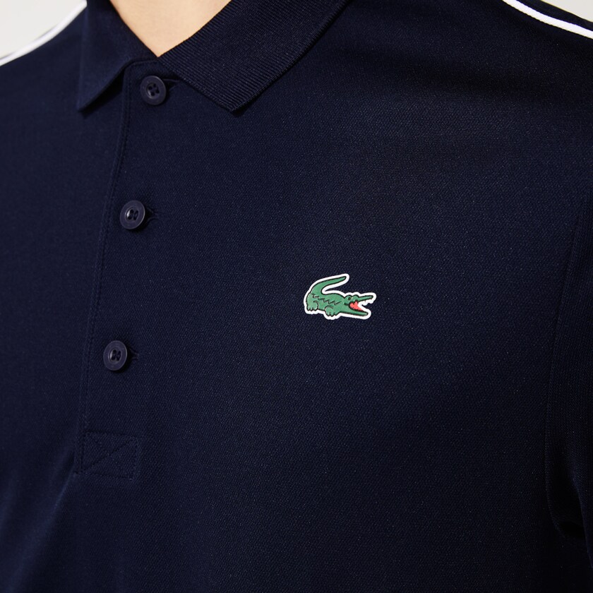 Camisas Lacoste SPORT Contrast Piping Breathable Piqué Polo Hombre Azul Marino Azules Blancos | VT6-66246M3