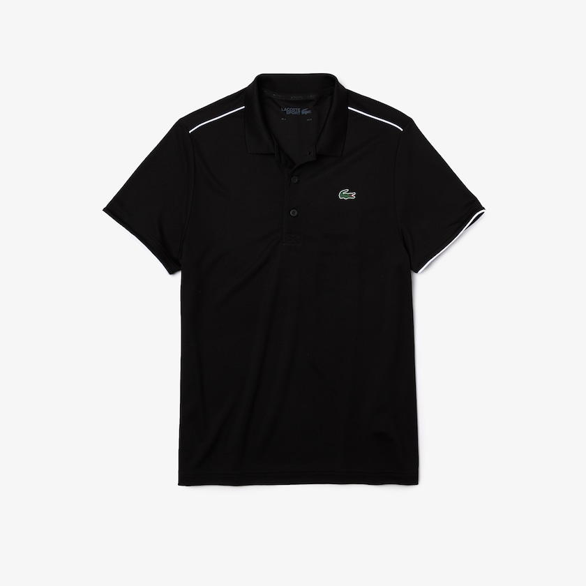 Camisas Lacoste SPORT Contrast Piping Breathable Piqué Polo Hombre Negros Blancos | HE7-65276T3