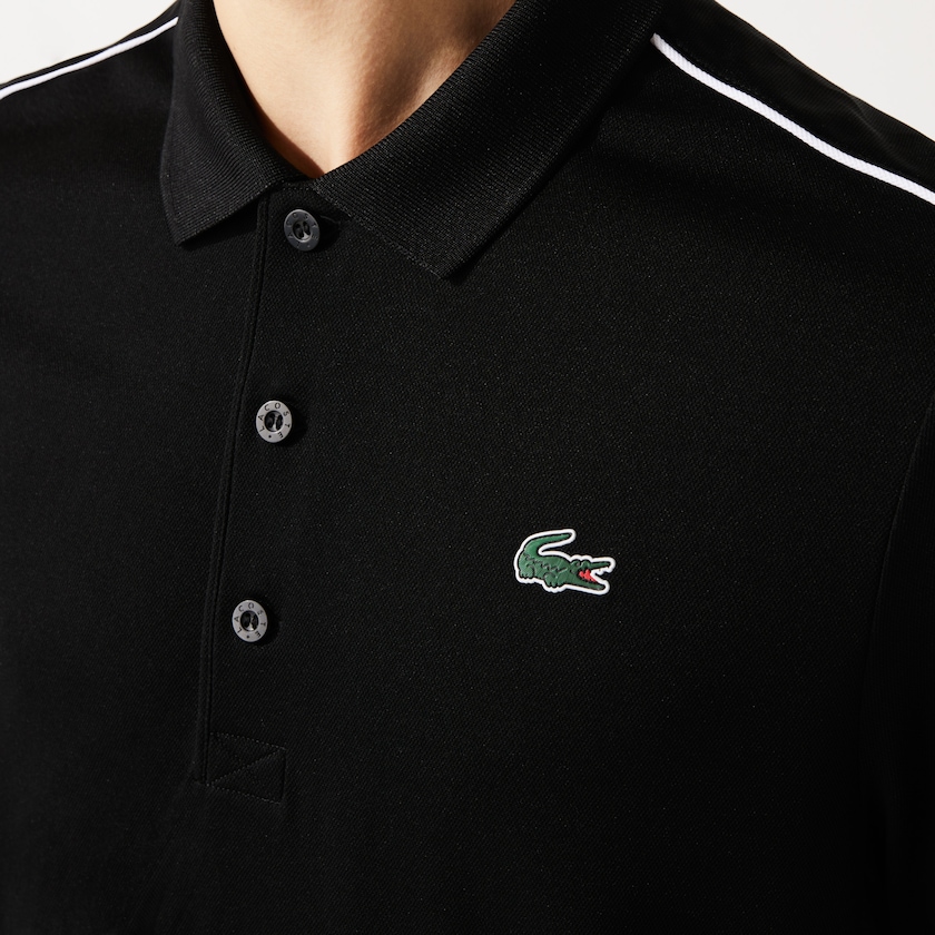 Camisas Lacoste SPORT Contrast Piping Breathable Piqué Polo Hombre Negros Blancos | HE7-65276T3