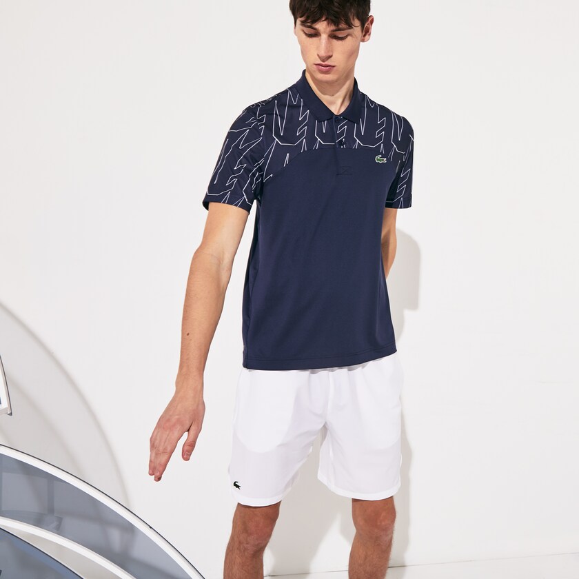 Camisas Lacoste SPORT Novak Djokovic Breathable Ultra-Light Polo Hombre Azul Marino Azules Blancos | LT8-00700S9