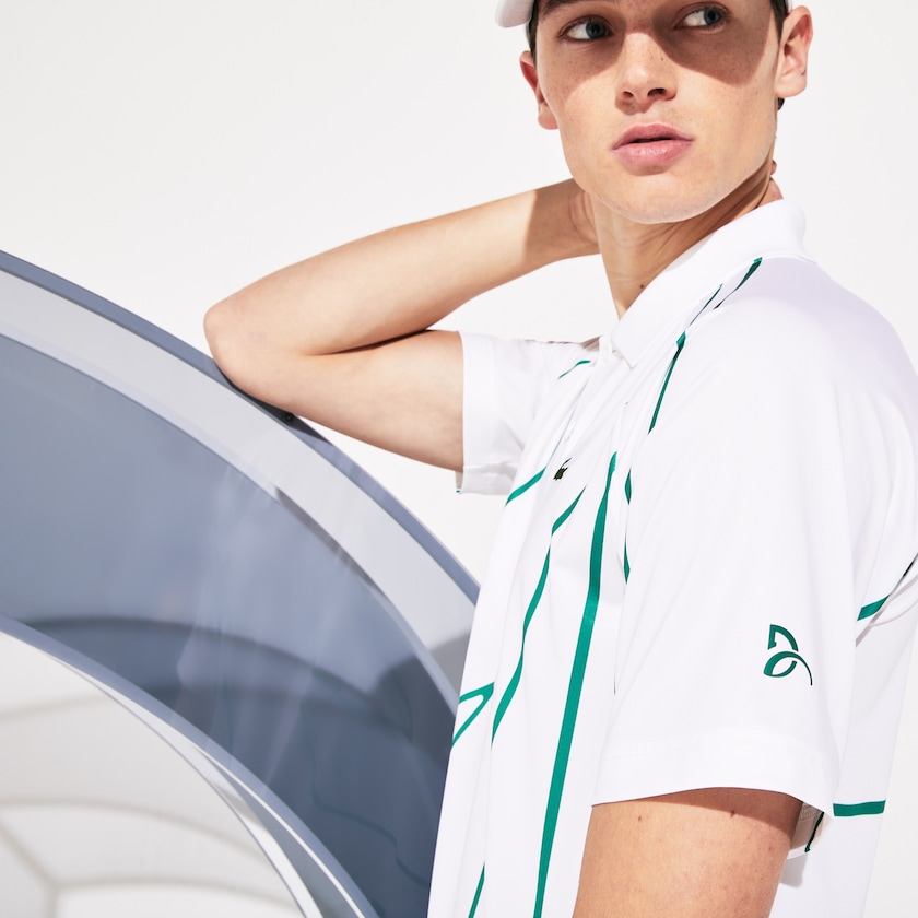 Camisas Lacoste SPORT Novak Djokovic Printed Breathable Polo Hombre Blancos Verdes | CY8-65776Q6