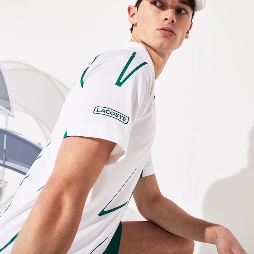 Camisas Lacoste SPORT Novak Djokovic Printed Breathable Polo Hombre Blancos Verdes | CY8-65776Q6