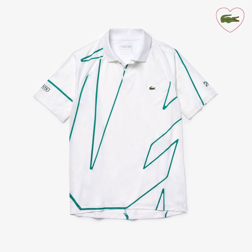 Camisas Lacoste SPORT Novak Djokovic Printed Breathable Polo Hombre Blancos Verdes | CY8-65776Q6