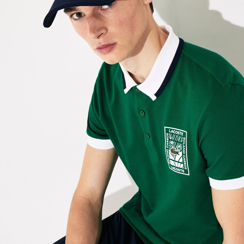 Camisas Lacoste SPORT Roland Garros Plant-Print Cotton Polo Hombre Verdes Blancos Azul Marino Azules | CO8-82058E9