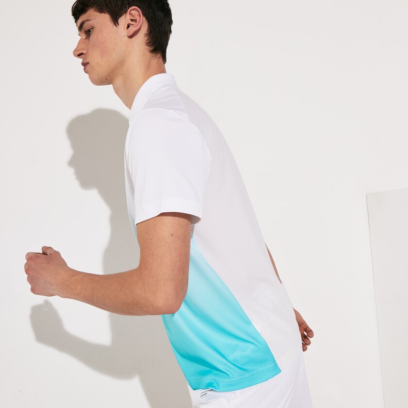 Camisas Lacoste SPORT Roland Garros Zip-Front Performance Polo Hombre Blancos Turquesa Verdes | CJ1-54785C5