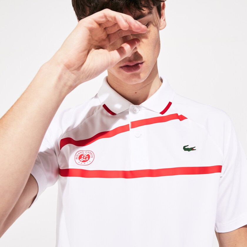 Camisas Lacoste SPORT Roland Garros x Novak Djokovic Polo Hombre Blancos Rojos | UA4-42554L3