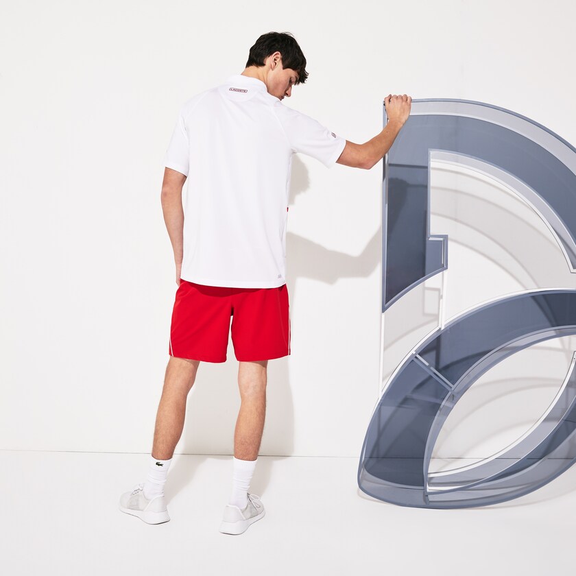 Camisas Lacoste SPORT Roland Garros x Novak Djokovic Polo Hombre Blancos Rojos | UA4-42554L3