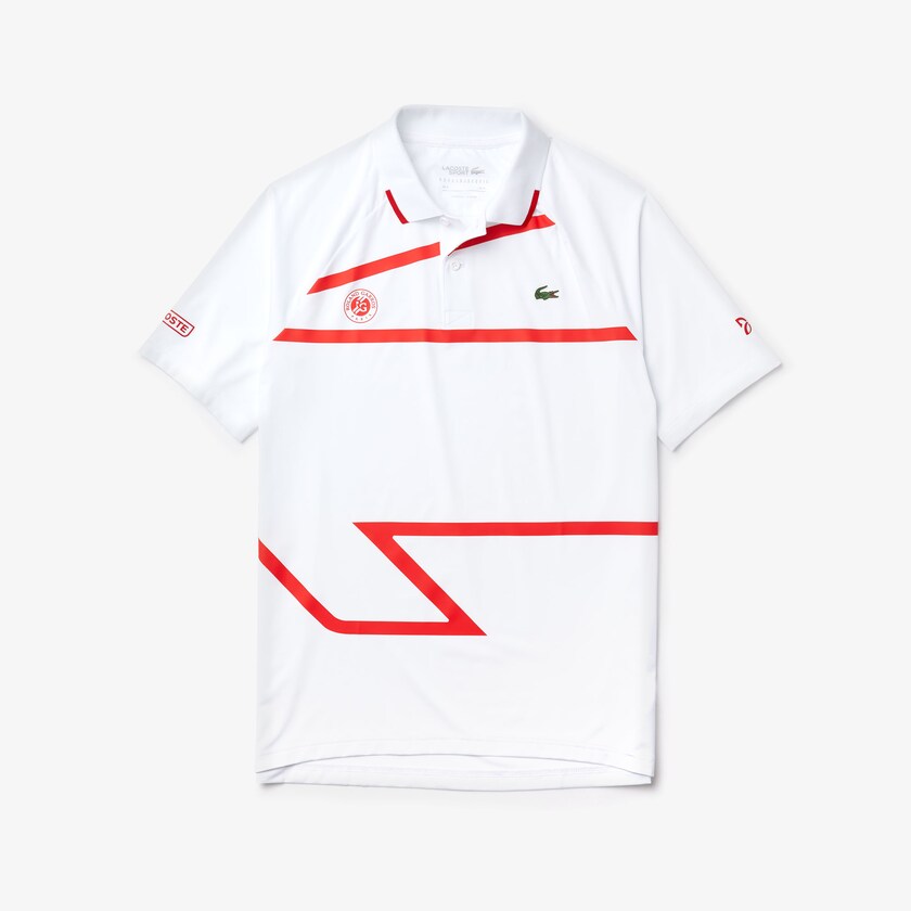 Camisas Lacoste SPORT Roland Garros x Novak Djokovic Polo Hombre Blancos Rojos | UA4-42554L3