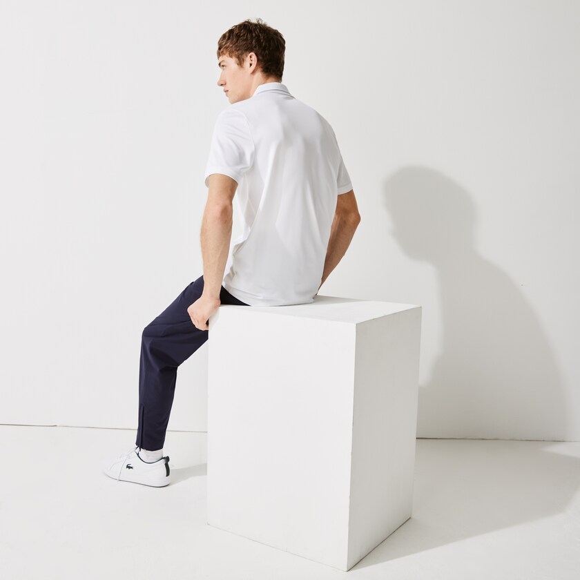 Camisas Lacoste SPORT Signature Breathable Golf Polo Hombre Blancos Azul Marino Azules | EJ8-45504Z0