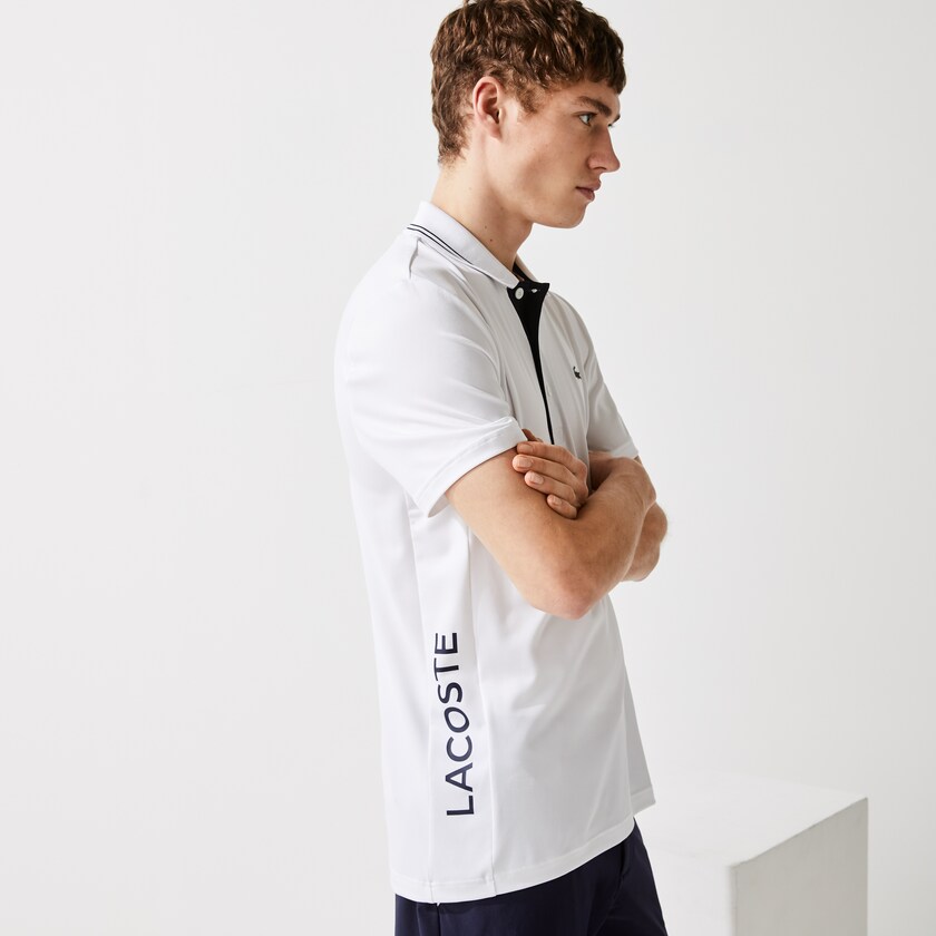 Camisas Lacoste SPORT Signature Breathable Golf Polo Hombre Blancos Azul Marino Azules | EJ8-45504Z0