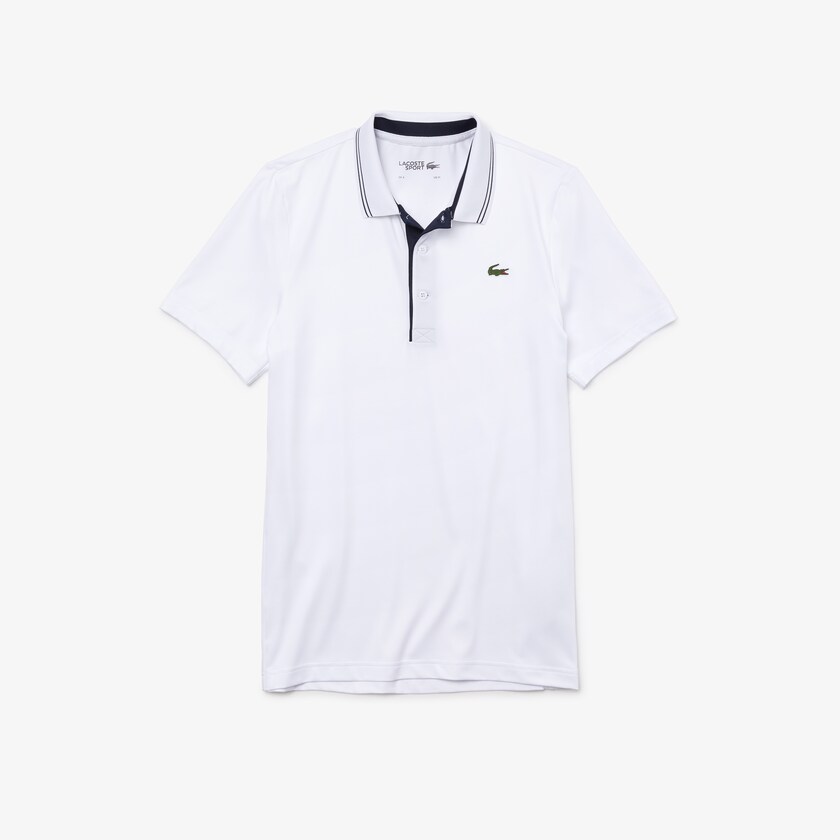Camisas Lacoste SPORT Signature Breathable Golf Polo Hombre Blancos Azul Marino Azules | EJ8-45504Z0