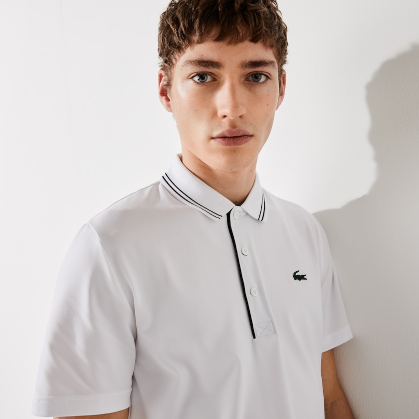 Camisas Lacoste SPORT Signature Breathable Golf Polo Hombre Blancos Azul Marino Azules | EJ8-45504Z0