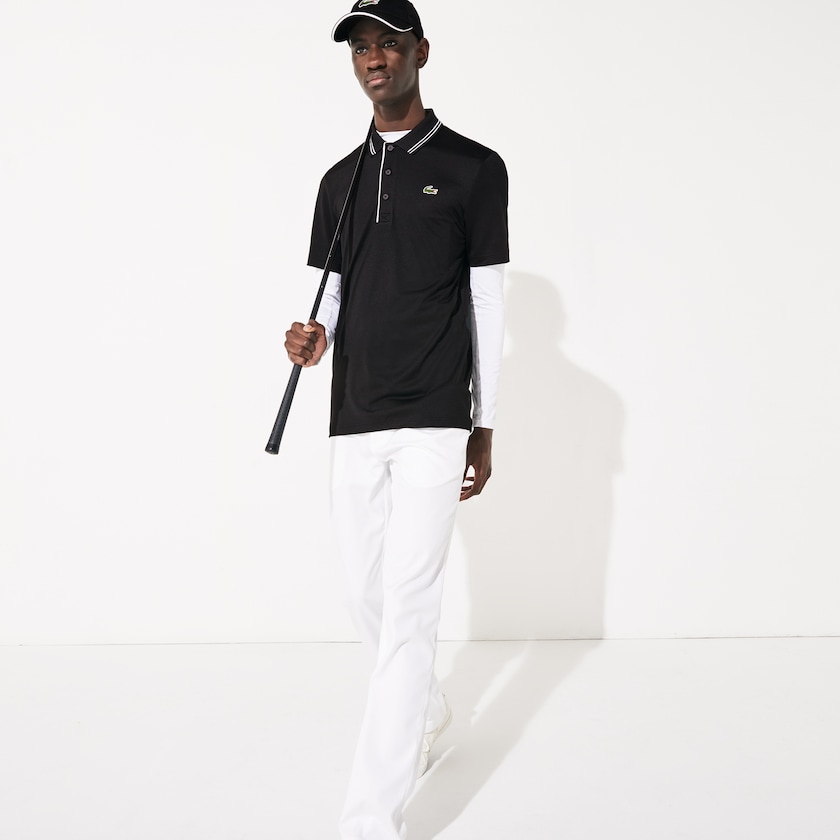 Camisas Lacoste Hombre Negros Blancos SPORT Signature Breathable Golf Polo FJ7-88278I7