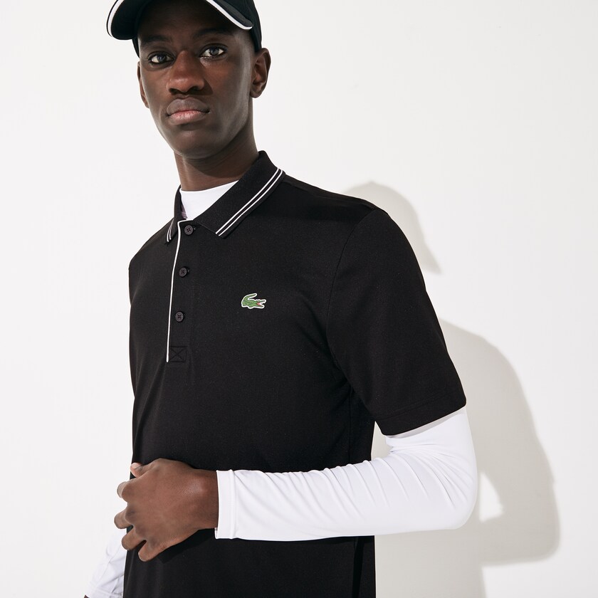 Camisas Lacoste Hombre Negros Blancos SPORT Signature Breathable Golf Polo FJ7-88278I7
