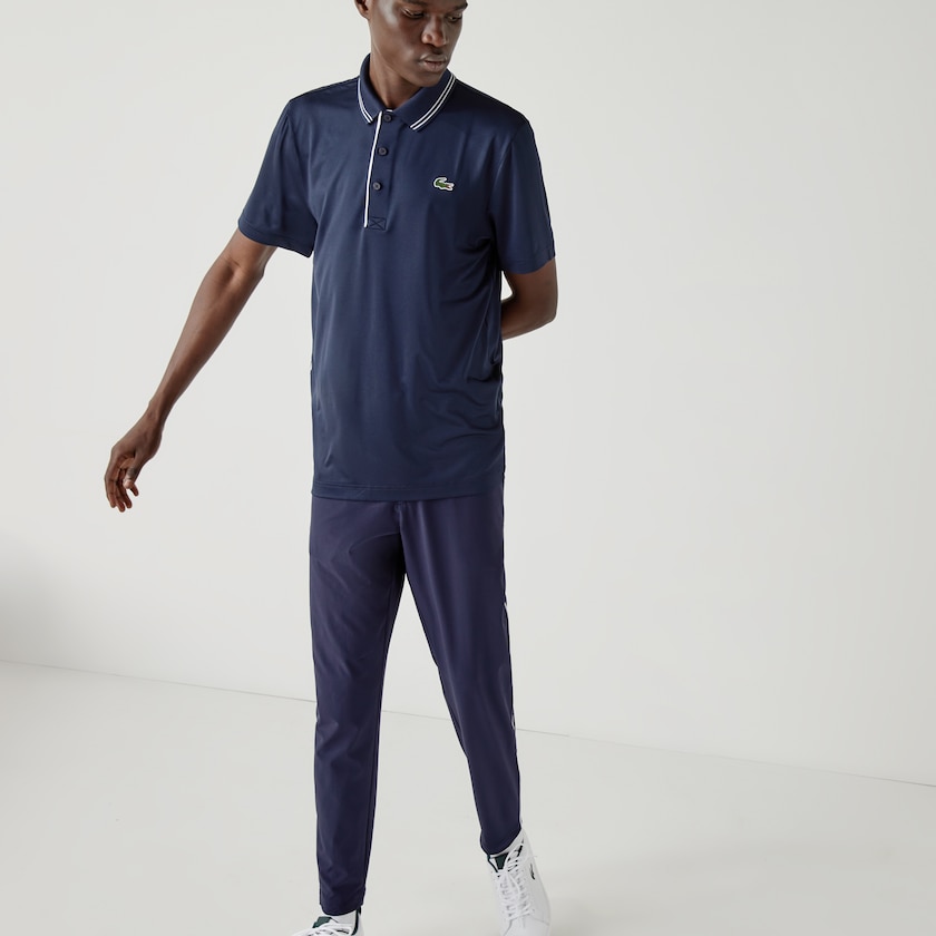 Camisas Lacoste SPORT Signature Breathable Golf Polo Hombre Azul Marino Azules Blancos | UZ3-64816T6