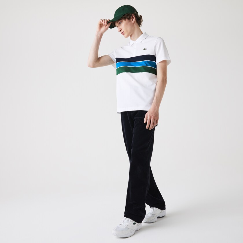 Camisas Lacoste SPORT Tricolor Paneled Lightweight Cotton Polo Hombre Blancos Verdes Azules Azul Marino Azules Blancos | SZ7-98329U1