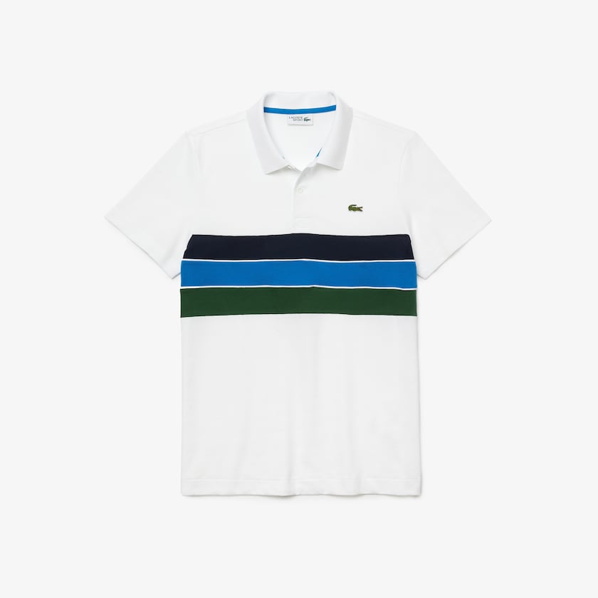 Camisas Lacoste SPORT Tricolor Paneled Lightweight Cotton Polo Hombre Blancos Verdes Azules Azul Marino Azules Blancos | SZ7-98329U1