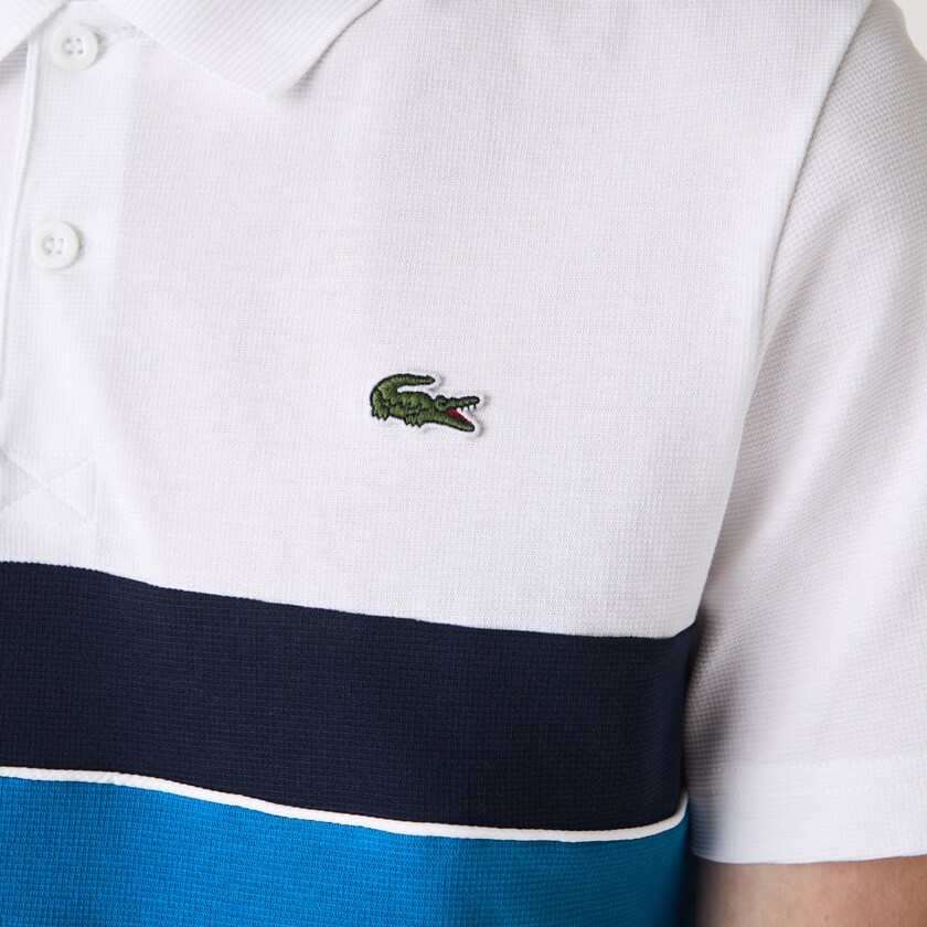 Camisas Lacoste SPORT Tricolor Paneled Lightweight Cotton Polo Hombre Blancos Verdes Azules Azul Marino Azules Blancos | SZ7-98329U1