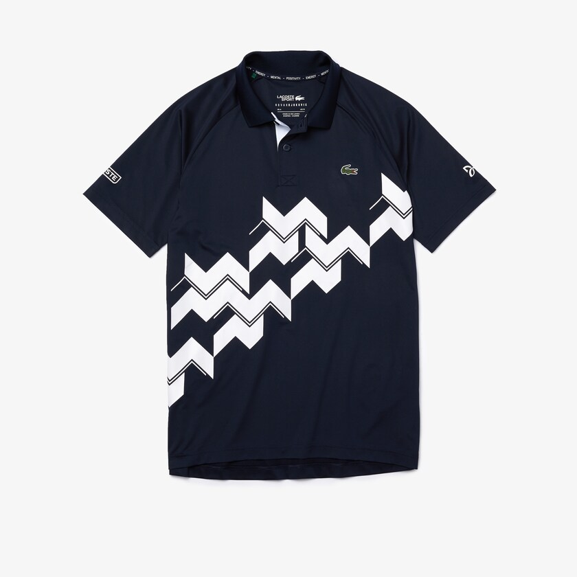 Camisas Lacoste SPORT x Novak Djokovic Breathable Jersey Polo Hombre Azul Marino Azules Blancos | MI8-28132Z6