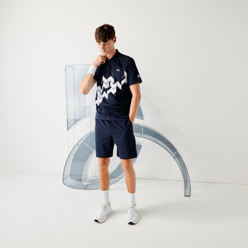 Camisas Lacoste SPORT x Novak Djokovic Breathable Jersey Polo Hombre Azul Marino Azules Blancos | MI8-28132Z6