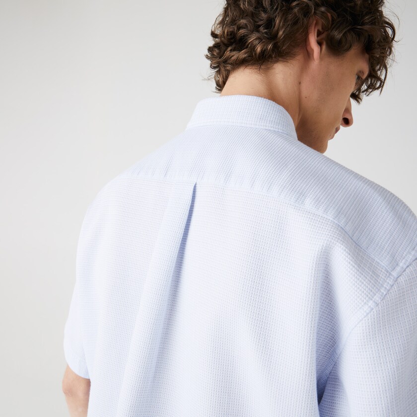 Camisas Lacoste Hombre Azules Claro Blancos Short-Sleeved Lightweight Cotton LK7-78647F4