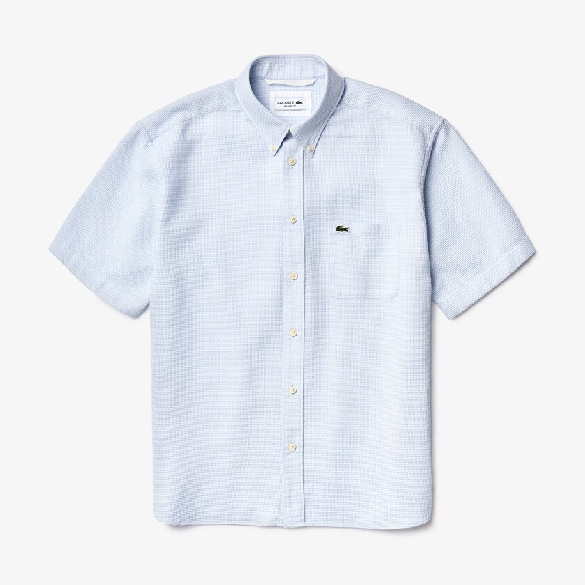Camisas Lacoste Hombre Azules Claro Blancos Short-Sleeved Lightweight Cotton LK7-78647F4