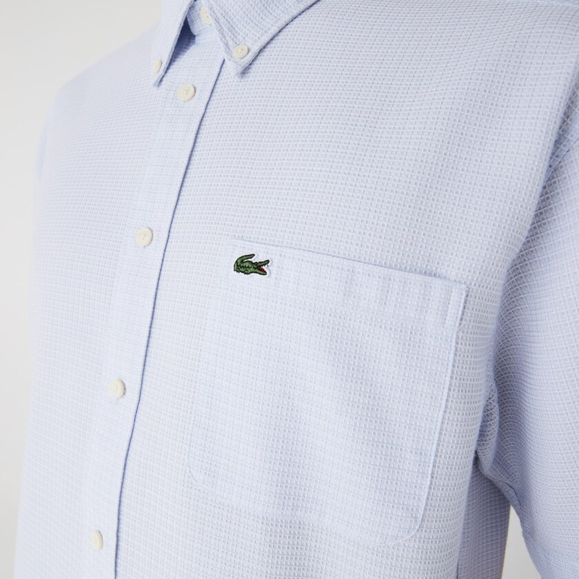 Camisas Lacoste Hombre Azules Claro Blancos Short-Sleeved Lightweight Cotton LK7-78647F4