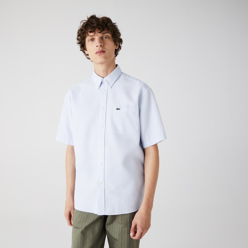 Camisas Lacoste Hombre Azules Claro Blancos Short-Sleeved Lightweight Cotton LK7-78647F4