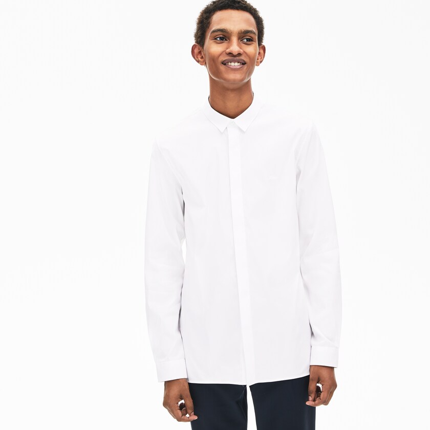 Camisas Lacoste Hombre Blancos Slim-Fit Stretch Poplin and Jersey UT0-23092R3