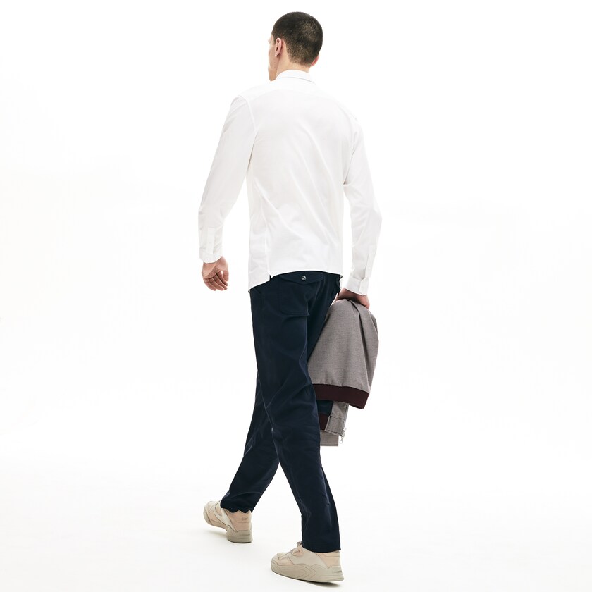 Camisas Lacoste Hombre Blancos Slim-Fit Stretch Poplin and Jersey UT0-23092R3