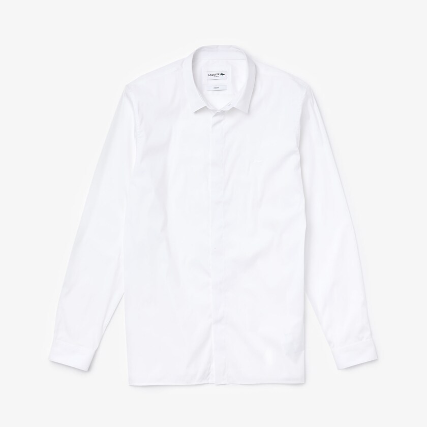 Camisas Lacoste Hombre Blancos Slim-Fit Stretch Poplin and Jersey UT0-23092R3