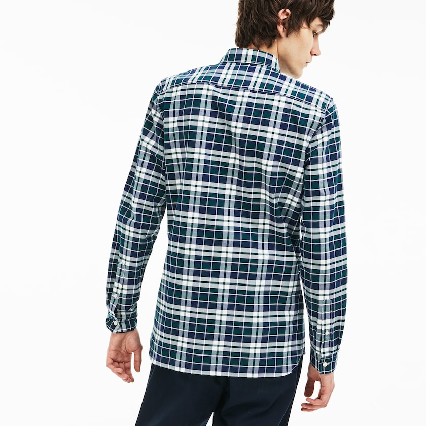 Camisas Lacoste Hombre Verdes Slim Fit Check Stretch Oxford Cotton PA9-31603Y8