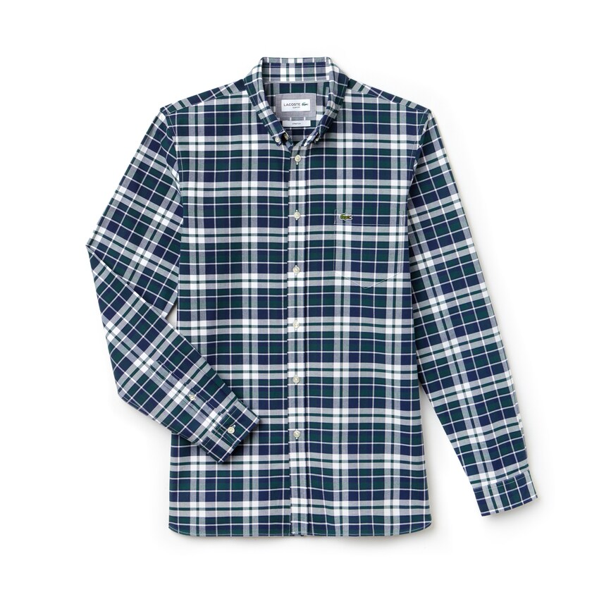 Camisas Lacoste Hombre Verdes Slim Fit Check Stretch Oxford Cotton PA9-31603Y8