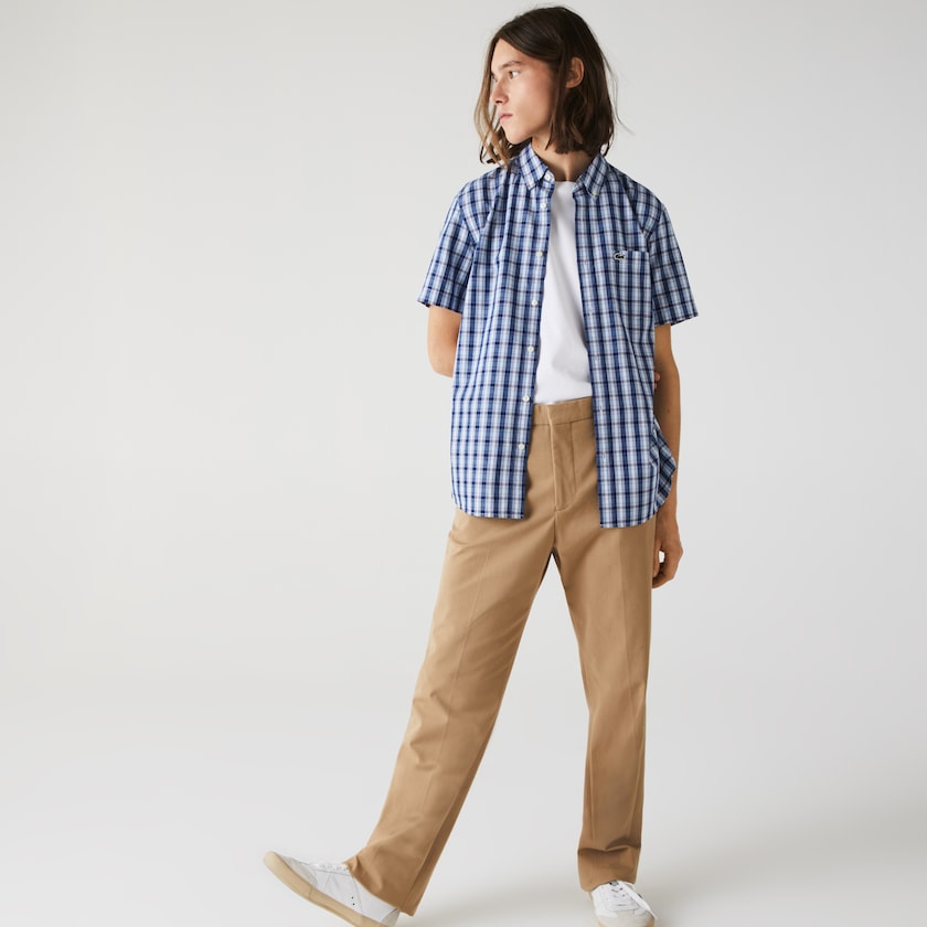 Camisas Lacoste Hombre Azules Blancos Azules Slim Fit Checked Poplin TT7-02030X0