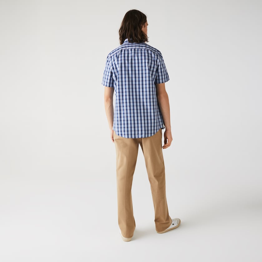 Camisas Lacoste Hombre Azules Blancos Azules Slim Fit Checked Poplin TT7-02030X0