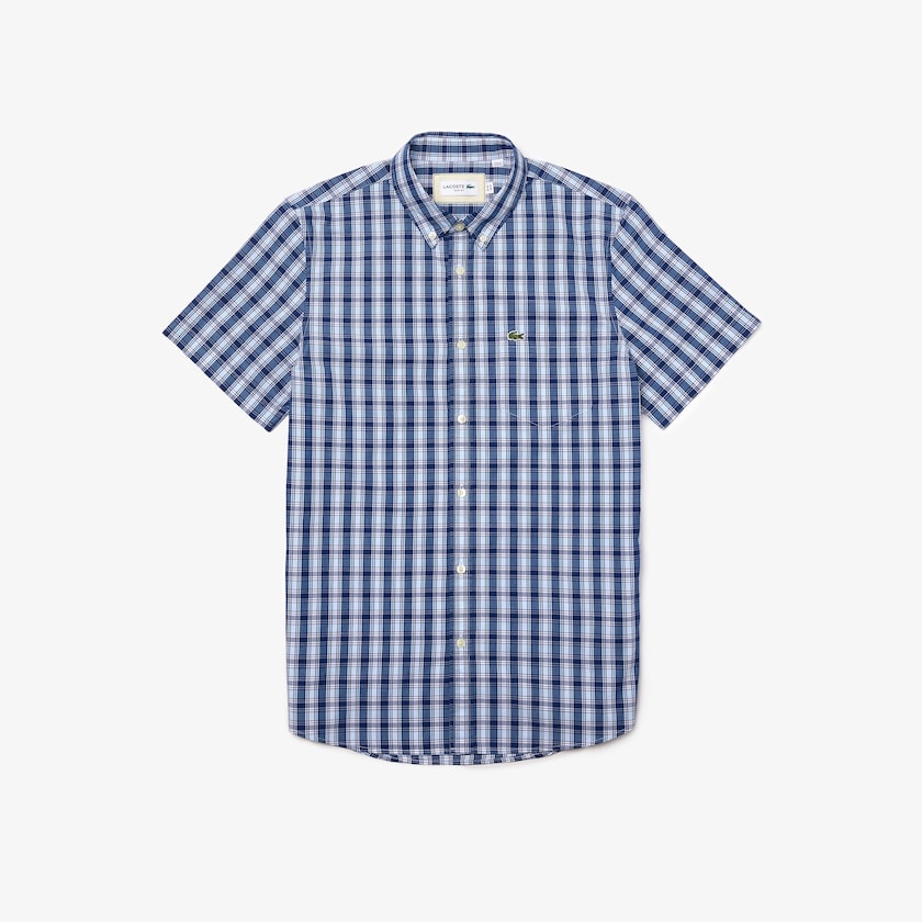 Camisas Lacoste Hombre Azules Blancos Azules Slim Fit Checked Poplin TT7-02030X0