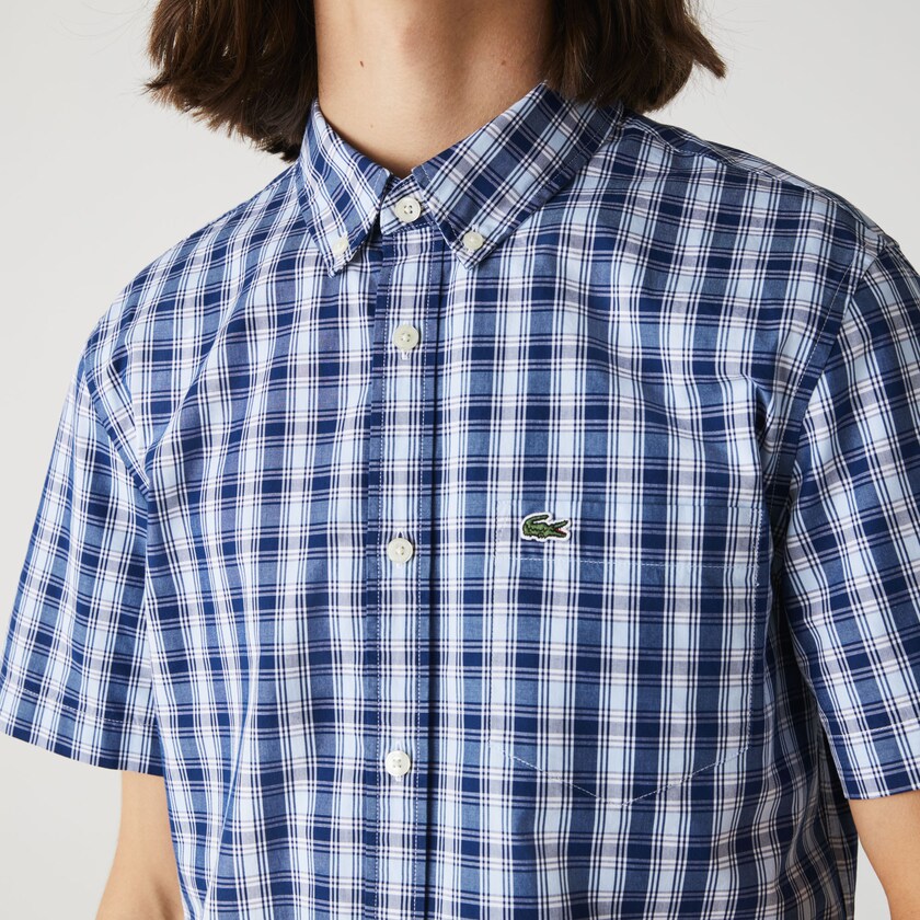 Camisas Lacoste Hombre Azules Blancos Azules Slim Fit Checked Poplin TT7-02030X0