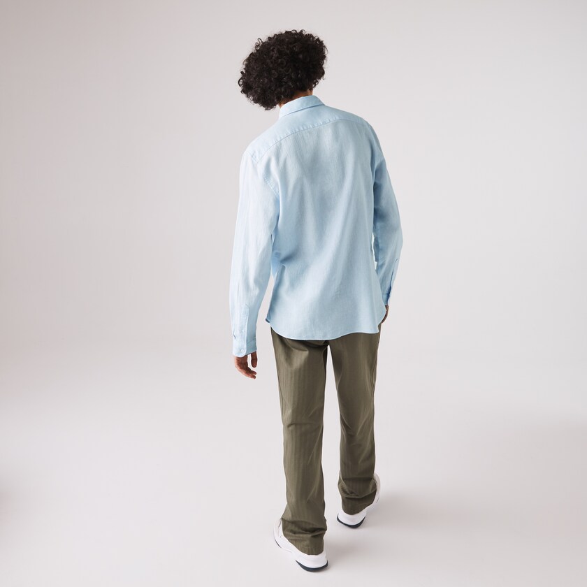 Camisas Lacoste Hombre Azules Blancos Slim Fit Chevron Linen And Cotton IN4-07170R3
