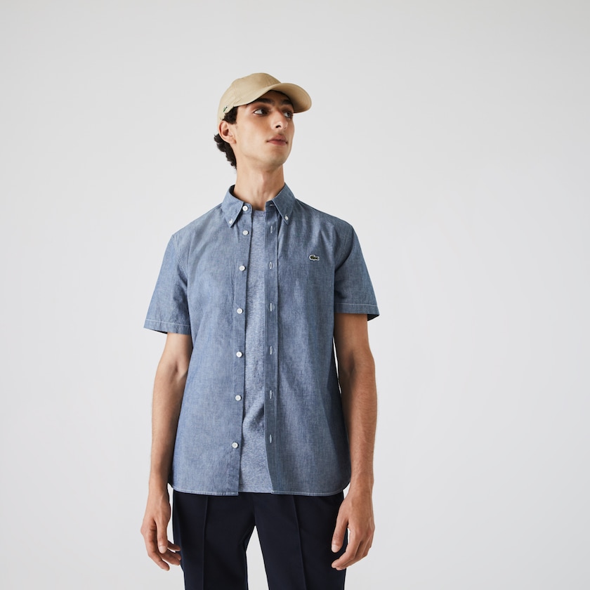 Camisas Lacoste Hombre Azules Slim Fit Cotton Chambray GG4-21112C7