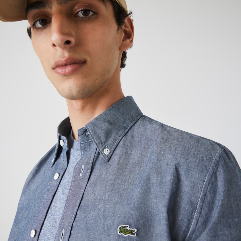 Camisas Lacoste Hombre Azules Slim Fit Cotton Chambray GG4-21112C7